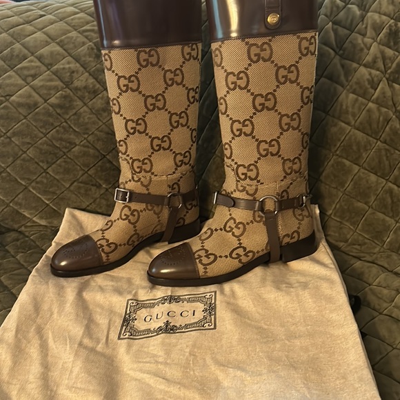 Gucci Knee-high Boots With Harness Euro size 38/US 8 Brown GG canvas Bo… - Picture 7 of 7